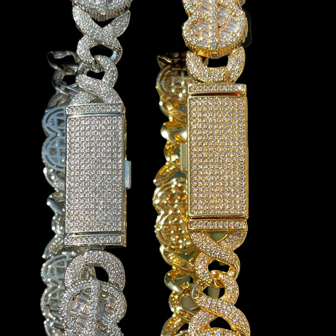 10MM Dollar Sign and Infinity Link Iced Out Diamond Necklace Chain - Image 3