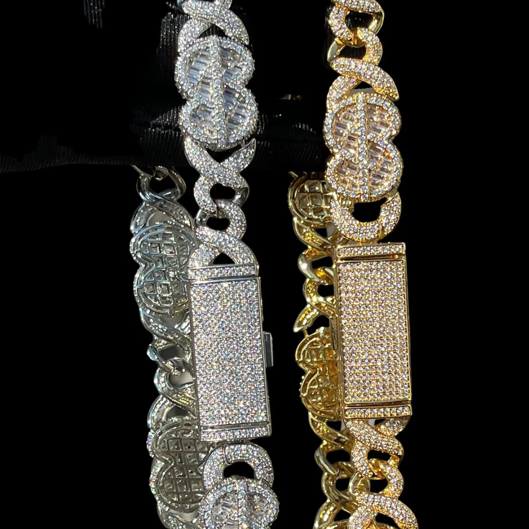 10MM Dollar Sign and Infinity Link Iced Out Diamond Necklace Chain - Image 4