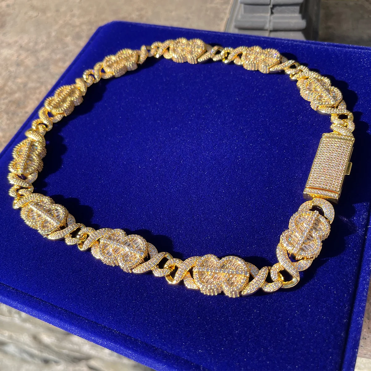 10MM Dollar Sign and Infinity Link Iced Out Diamond Necklace Chain - Image 7