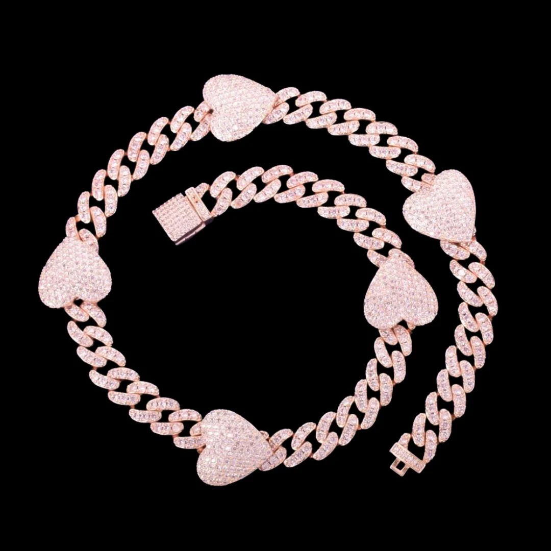 10MM Heart Miami Cuban Link Iced Out Diamond Necklace Chain - Image 2