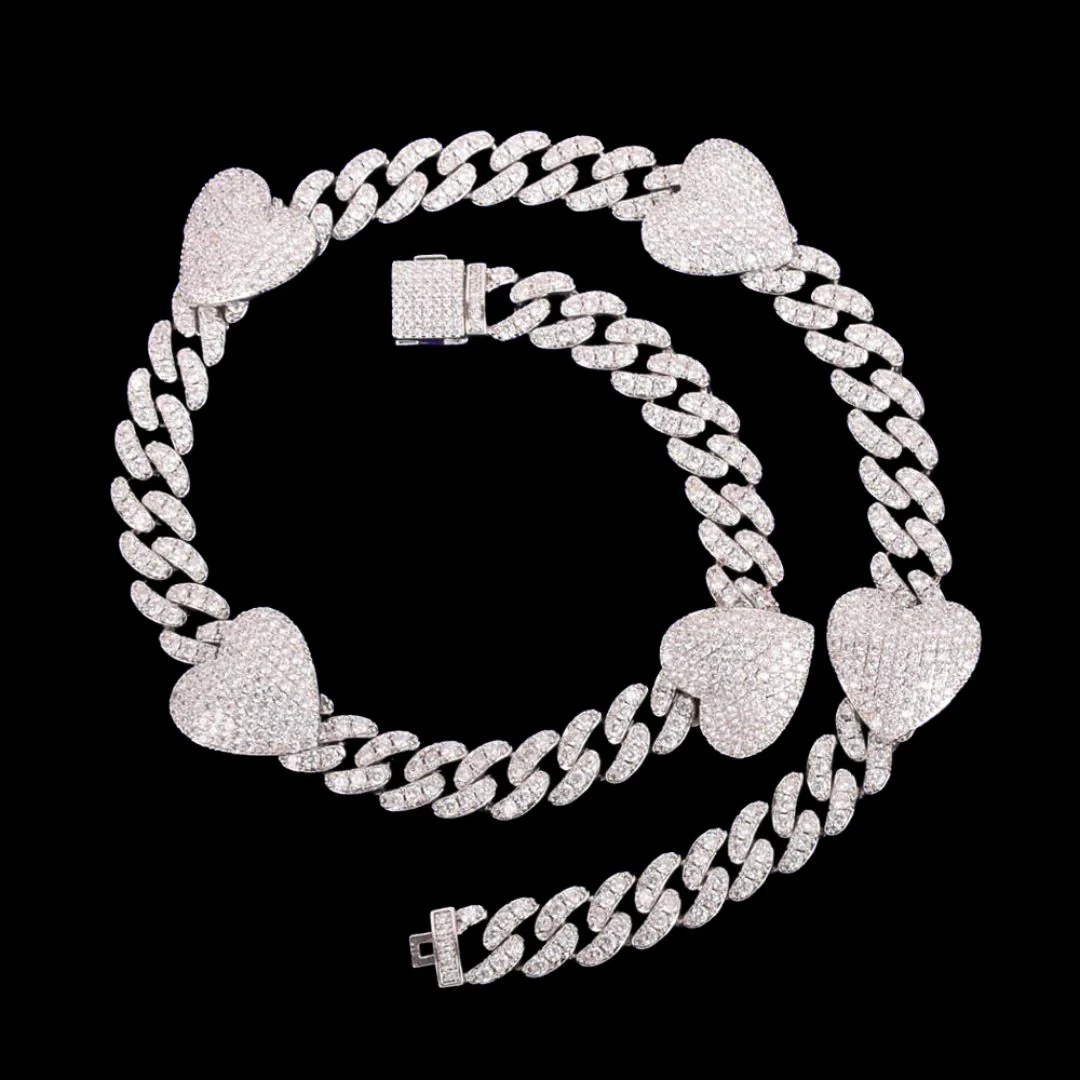 10MM Heart Miami Cuban Link Iced Out Diamond Necklace Chain - Image 3