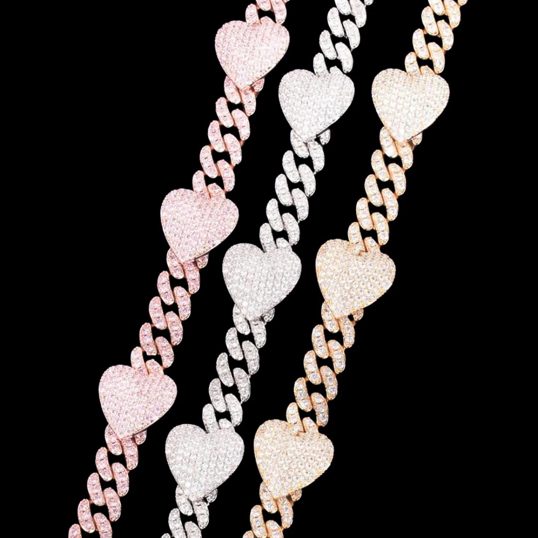 10MM Heart Miami Cuban Link Iced Out Diamond Necklace Chain - Image 5