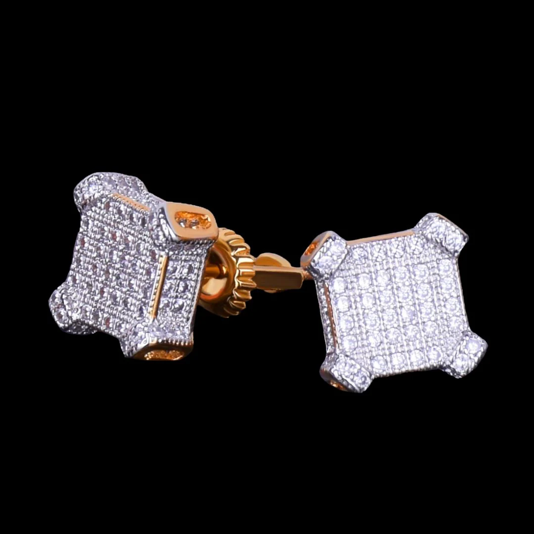 10MM Sapphire Squares Iced Out Diamond Stud Earrings - Image 3