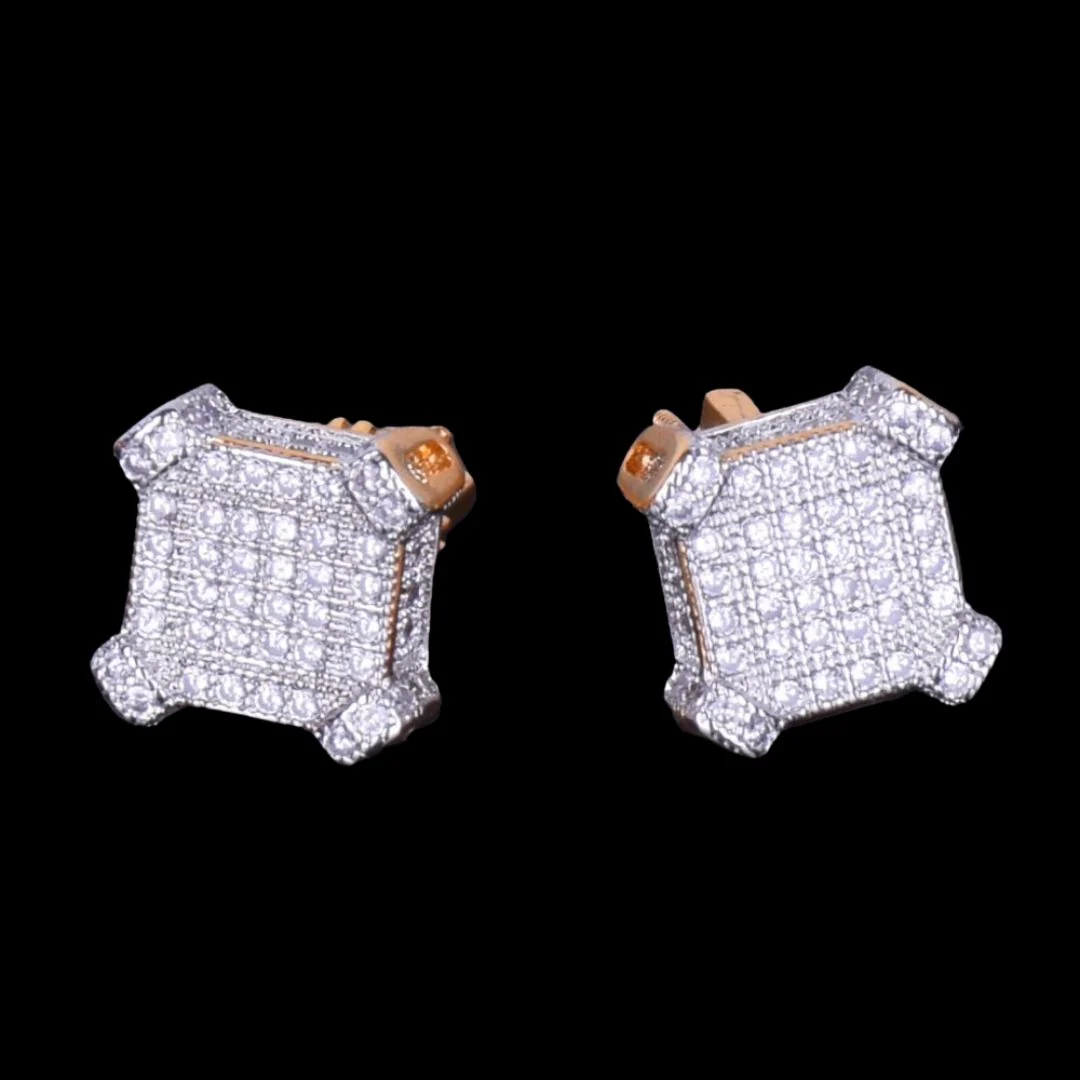 10MM Sapphire Squares Iced Out Diamond Stud Earrings - Image 4