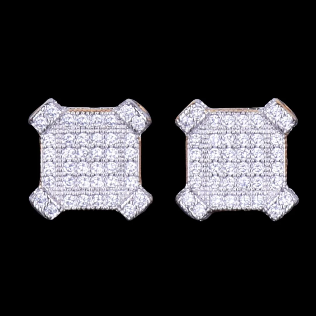 10MM Sapphire Squares Iced Out Diamond Stud Earrings - Image 5