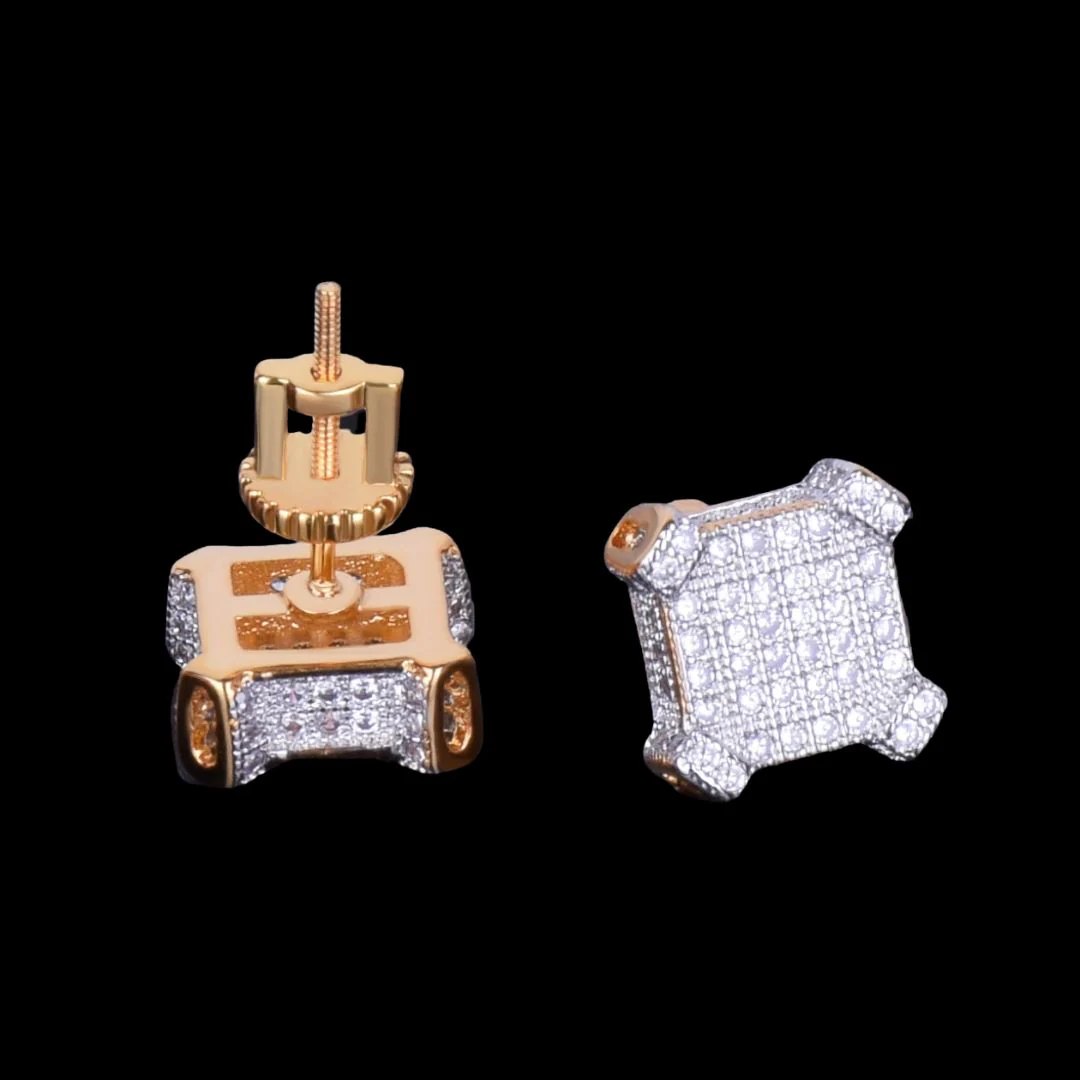 10MM Sapphire Squares Iced Out Diamond Stud Earrings - Image 6