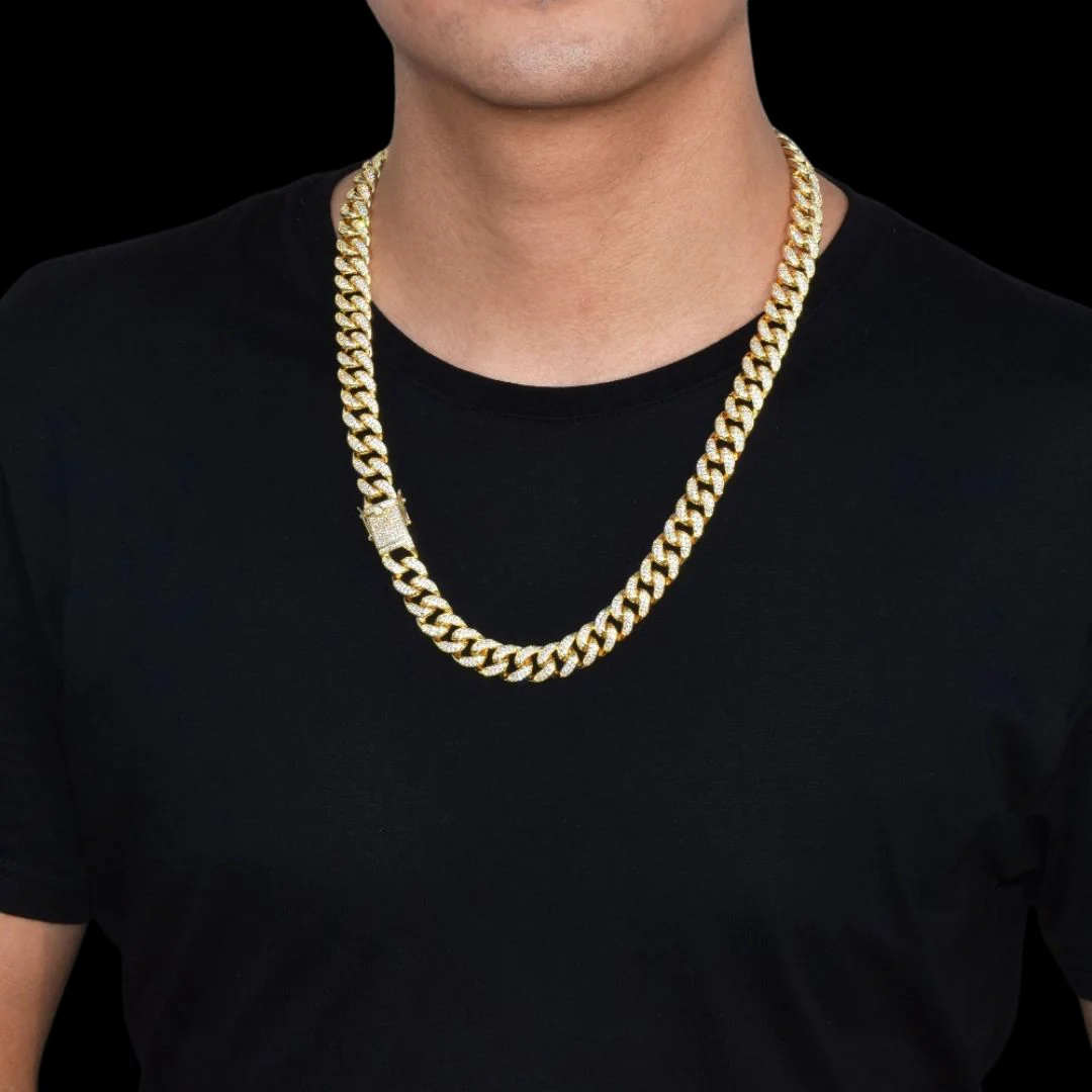 12MM Cuban Link Iced Out Diamond Necklace Chain - Image 2