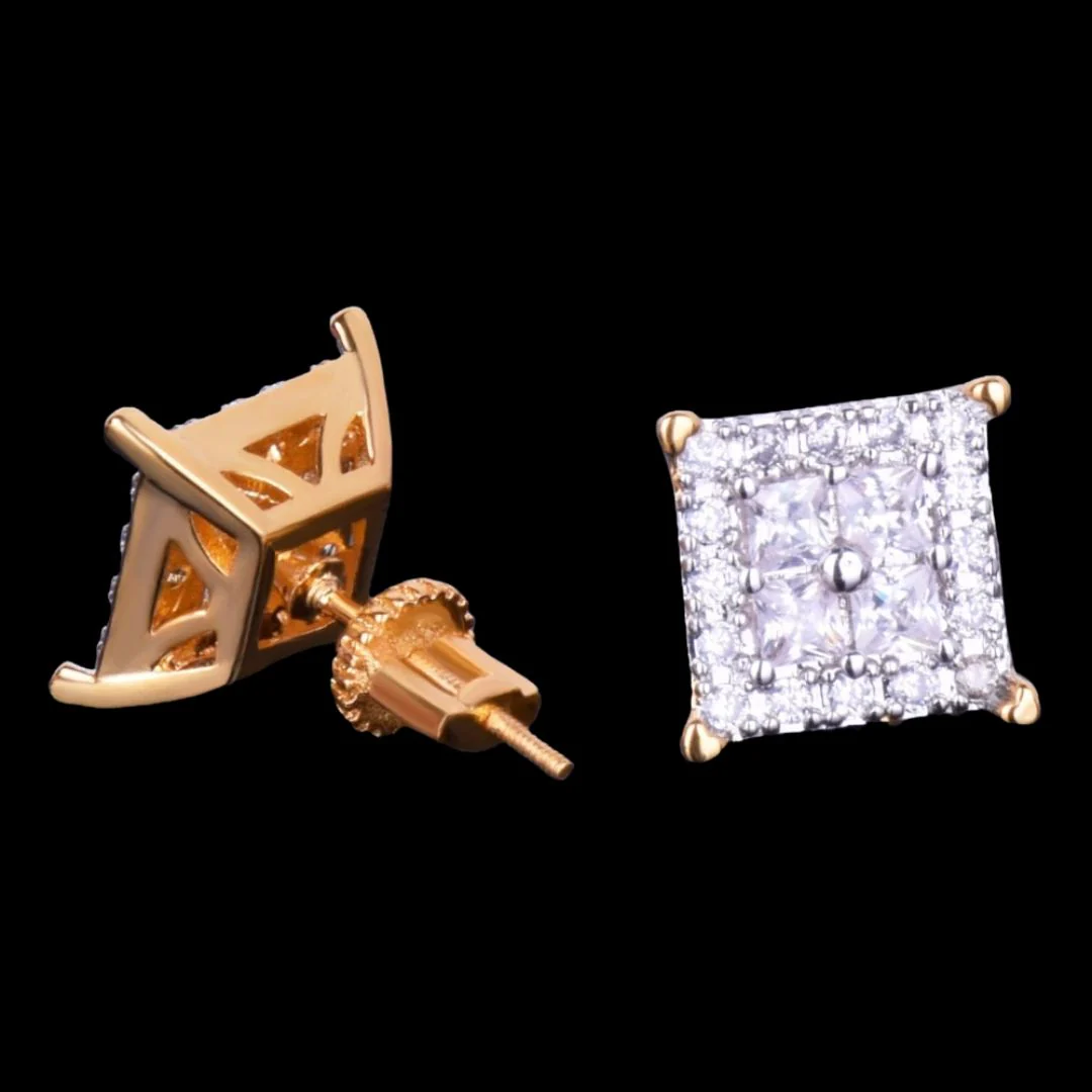 12MM Square Shiny Screw Back Iced Out Diamond Stud Earrings - Image 5
