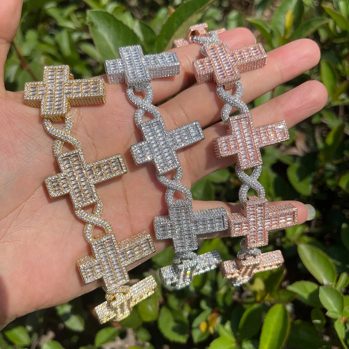 14mm Cross Infinity Link Iced Out Diamond Bracelet - Image 5
