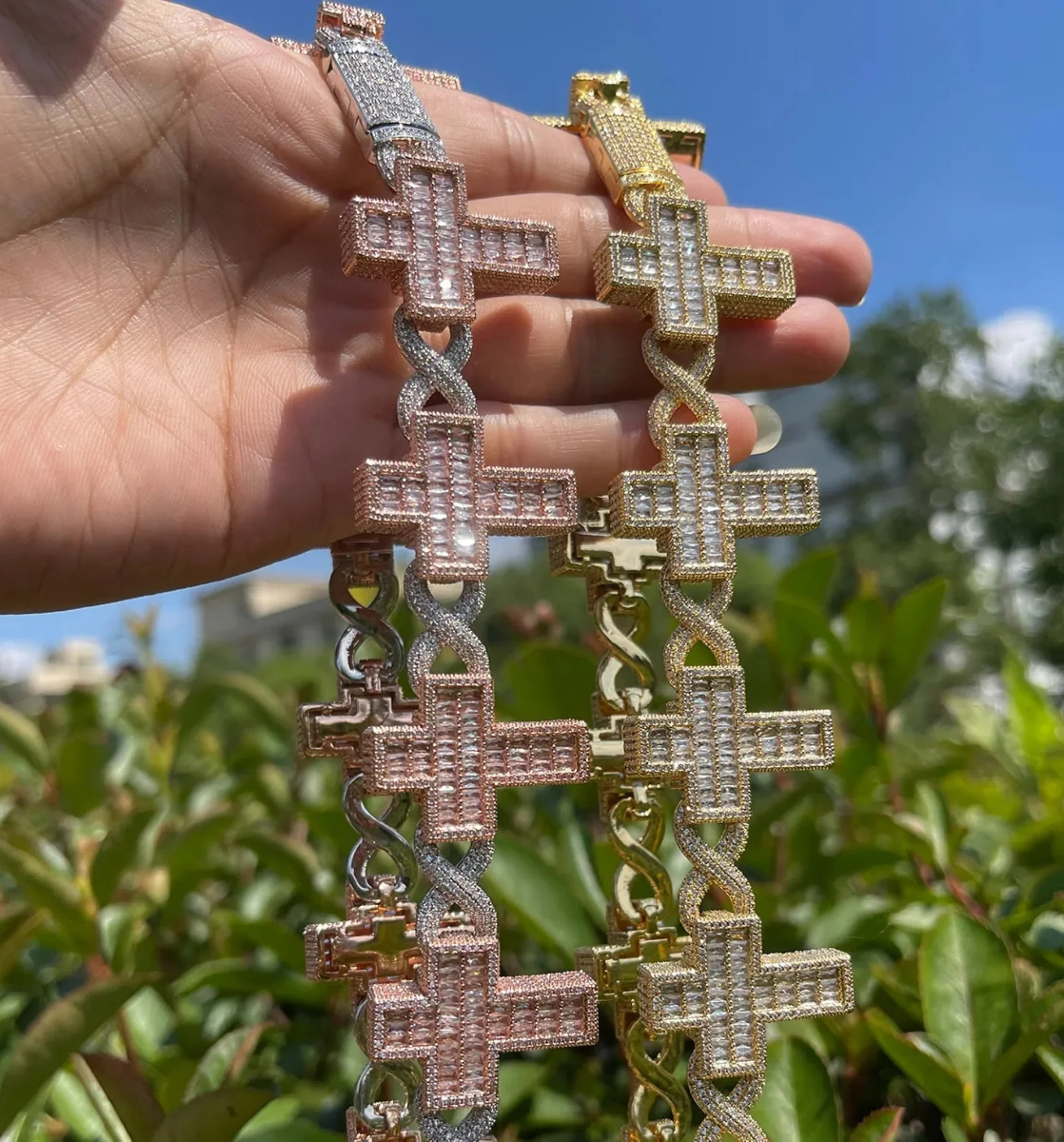 14mm Cross Infinity Link Iced Out Diamond Necklace Chain - Image 4