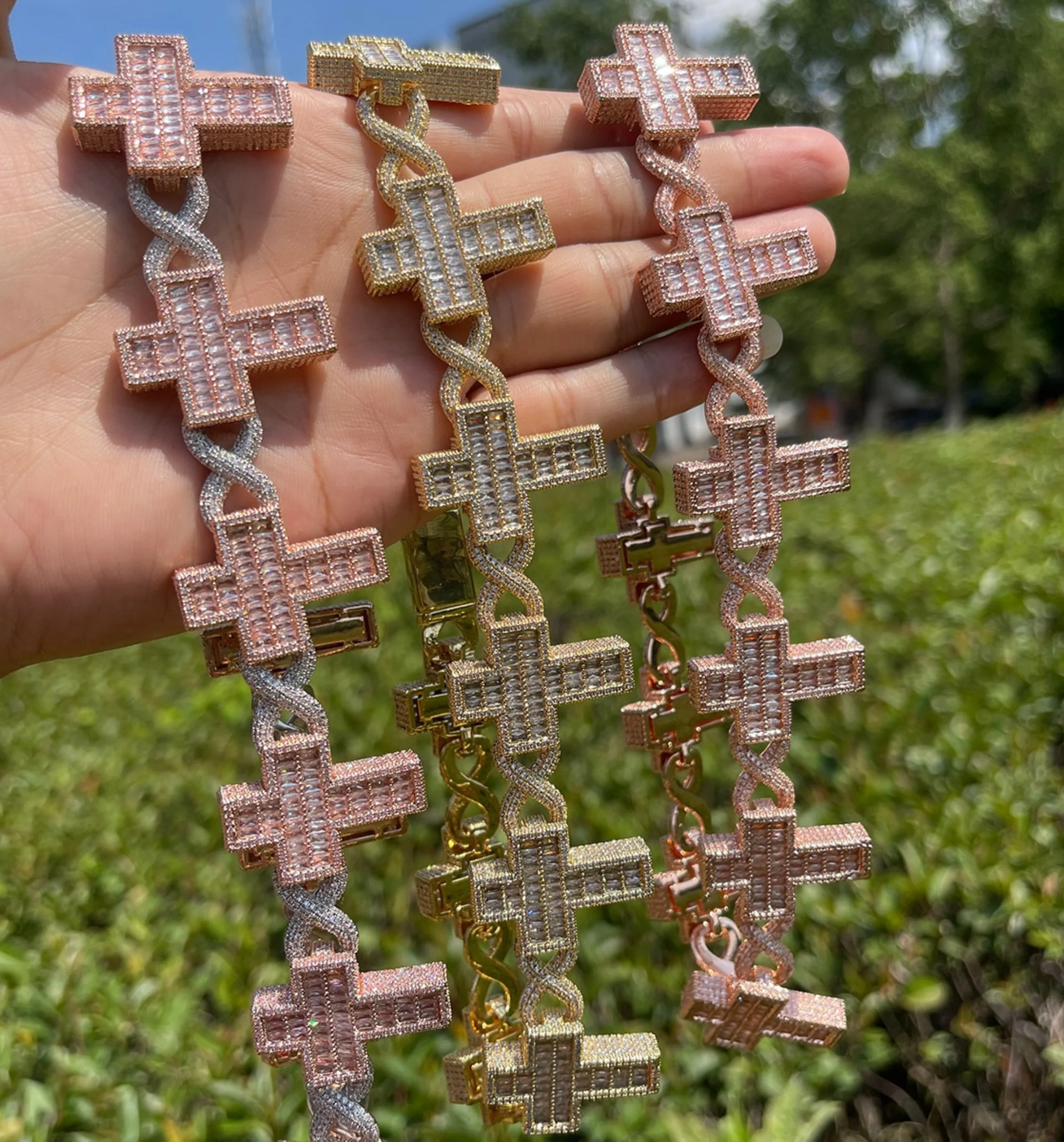 14mm Cross Infinity Link Iced Out Diamond Necklace Chain - Image 5