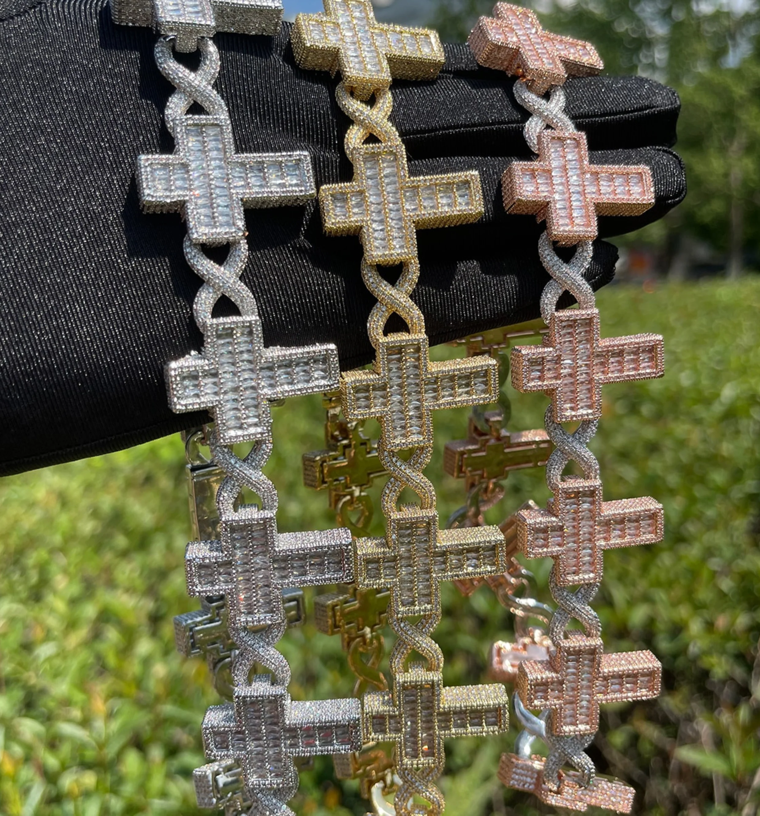 14mm Cross Infinity Link Iced Out Diamond Necklace Chain - Image 6