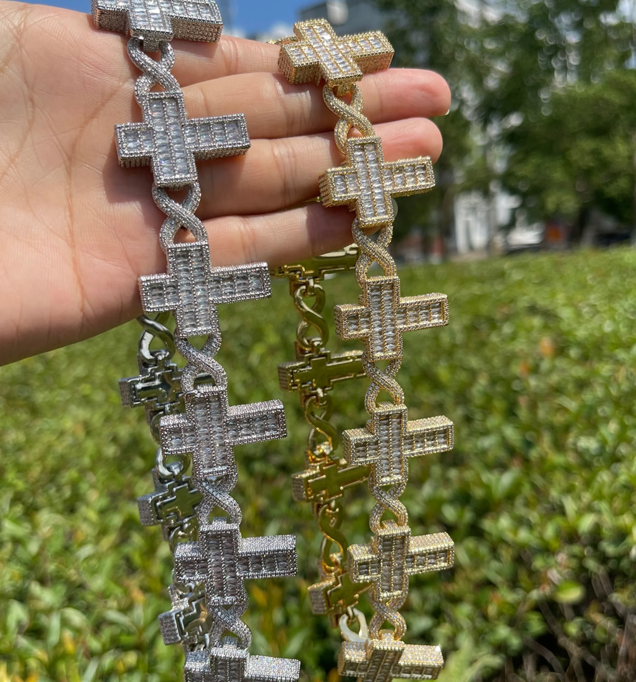 14mm Cross Infinity Link Iced Out Diamond Necklace Chain - Image 8