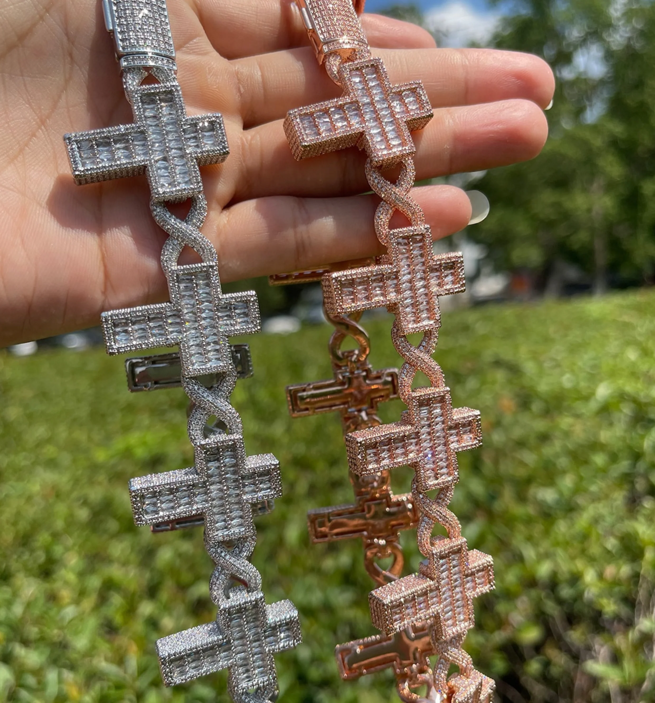 14mm Cross Infinity Link Iced Out Diamond Necklace Chain - Image 9