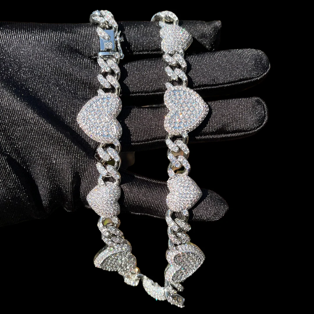 14MM Exclusive Double Heart Iced Out Diamond Necklace Chain - Image 2