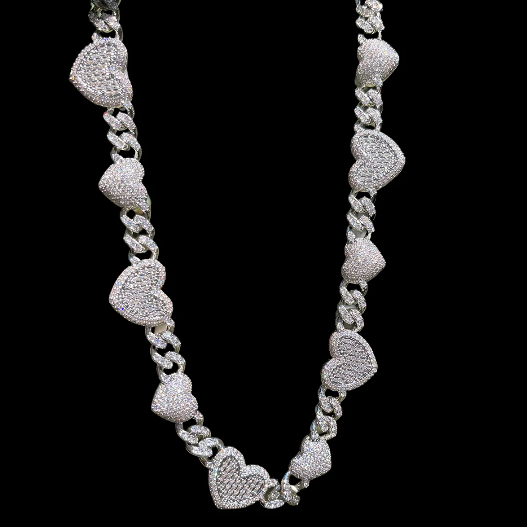 14MM Exclusive Double Heart Iced Out Diamond Necklace Chain - Image 3