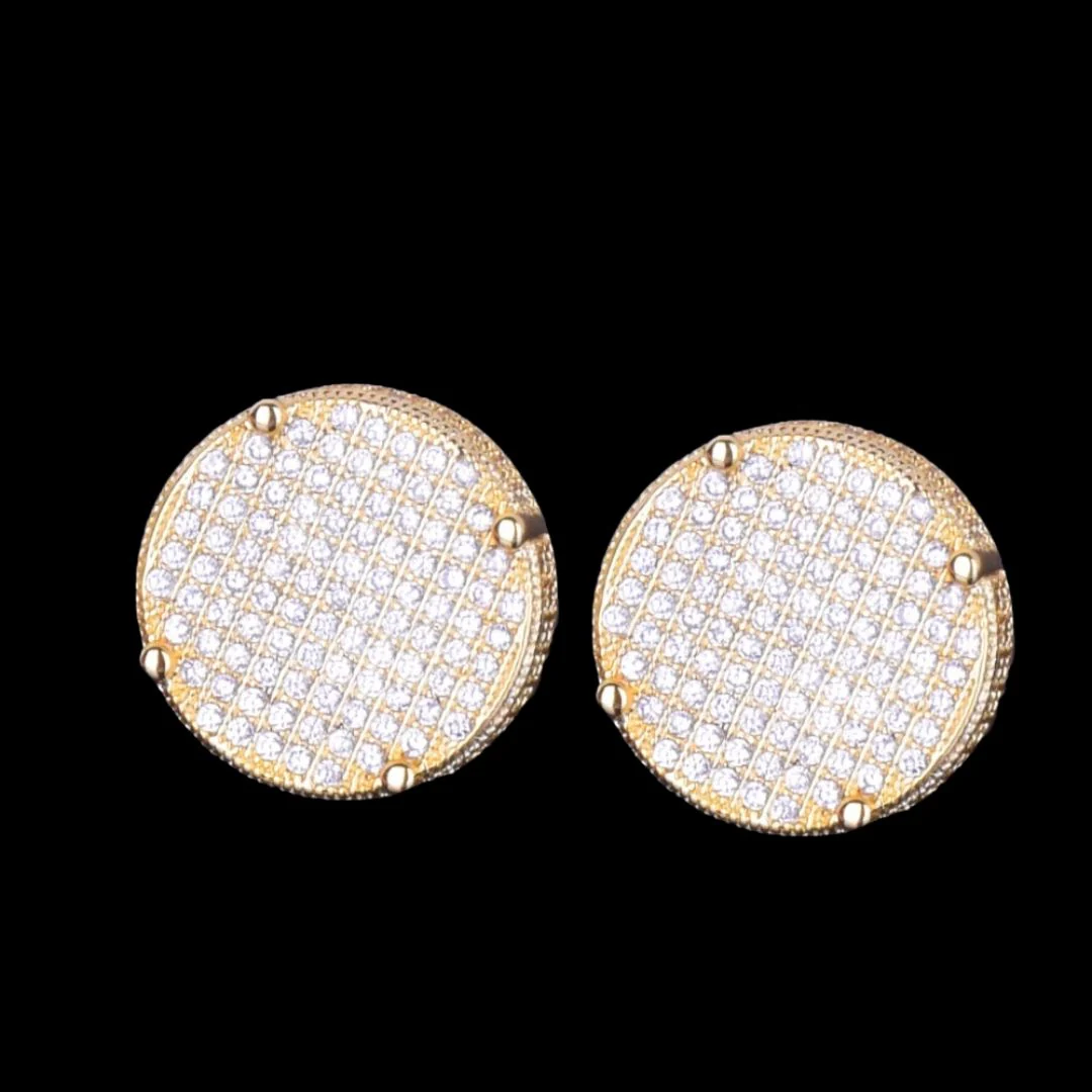 14MM Round Screw Back Iced Out Diamond Stud Earrings - Image 2