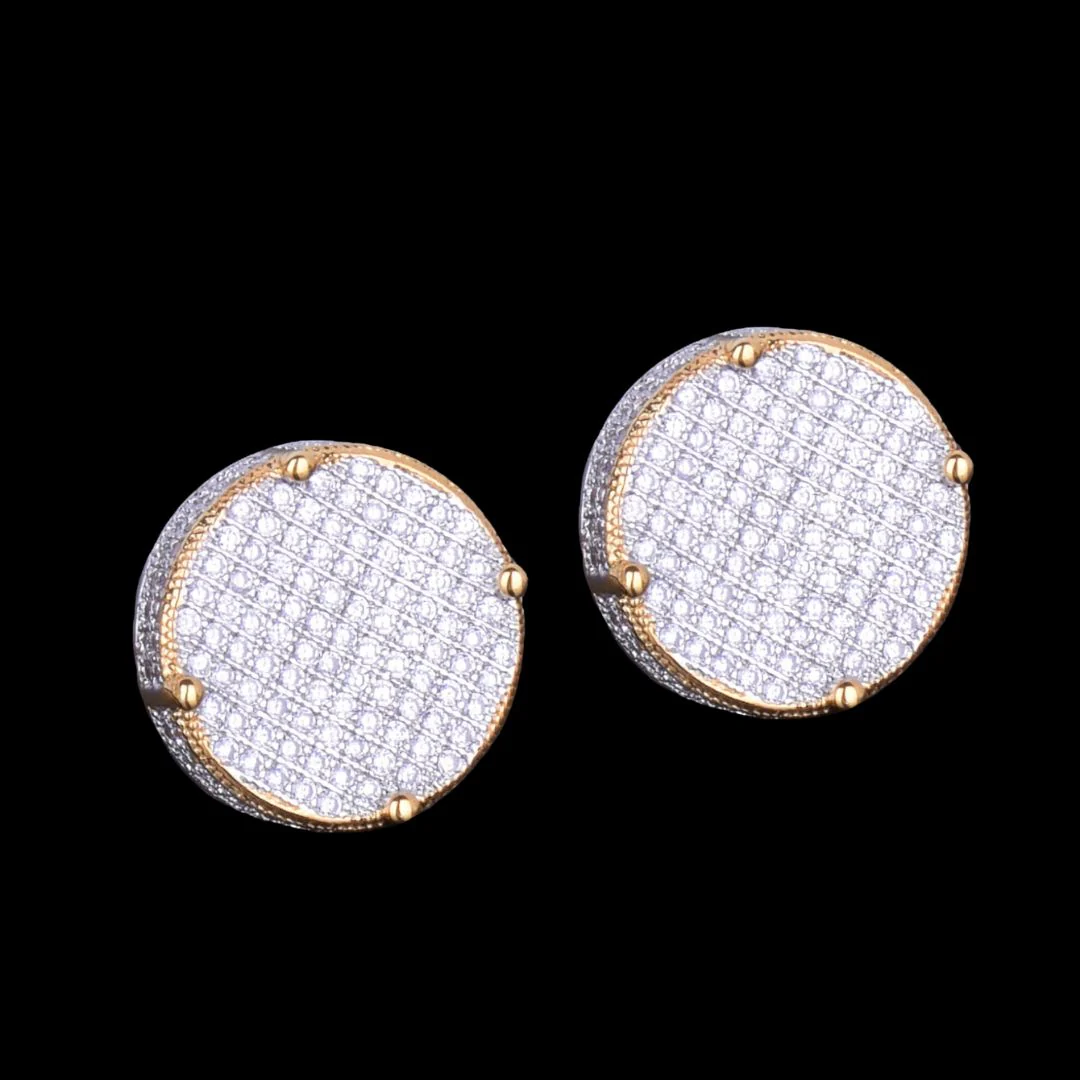 14MM Round Screw Back Iced Out Diamond Stud Earrings - Image 3