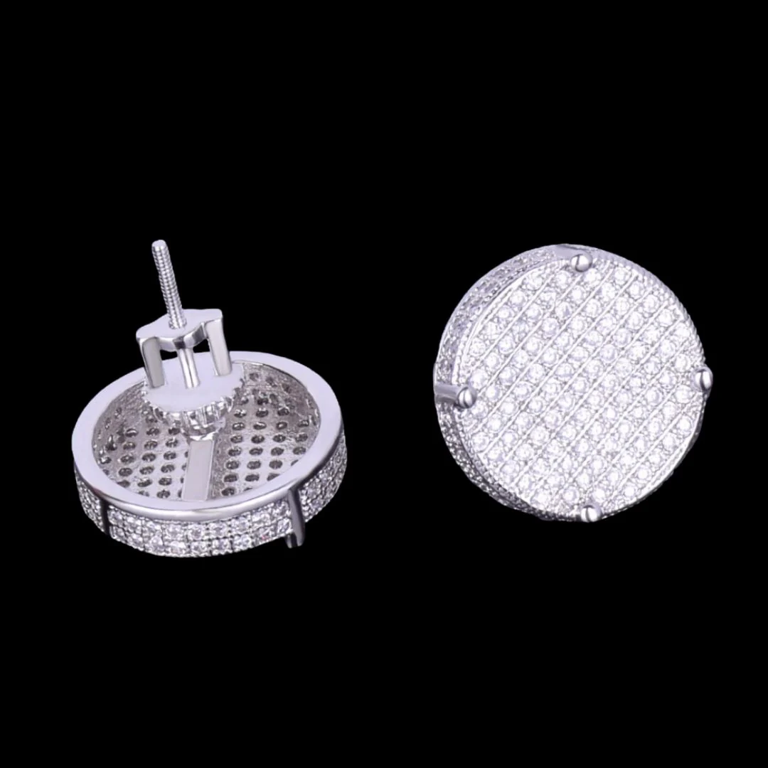 14MM Round Screw Back Iced Out Diamond Stud Earrings - Image 4