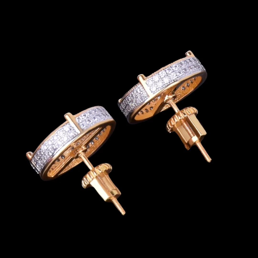 14MM Round Screw Back Iced Out Diamond Stud Earrings - Image 5