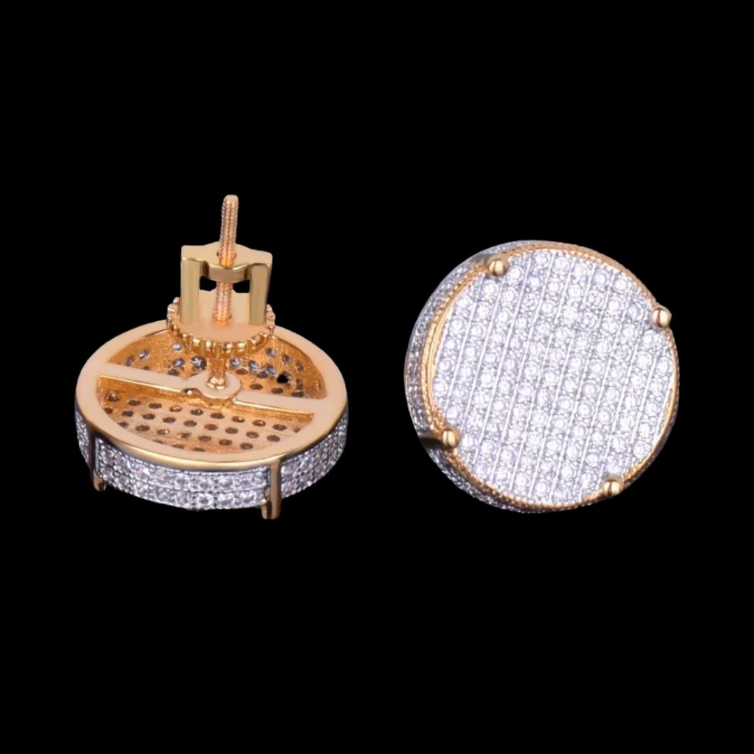 14MM Round Screw Back Iced Out Diamond Stud Earrings - Image 7