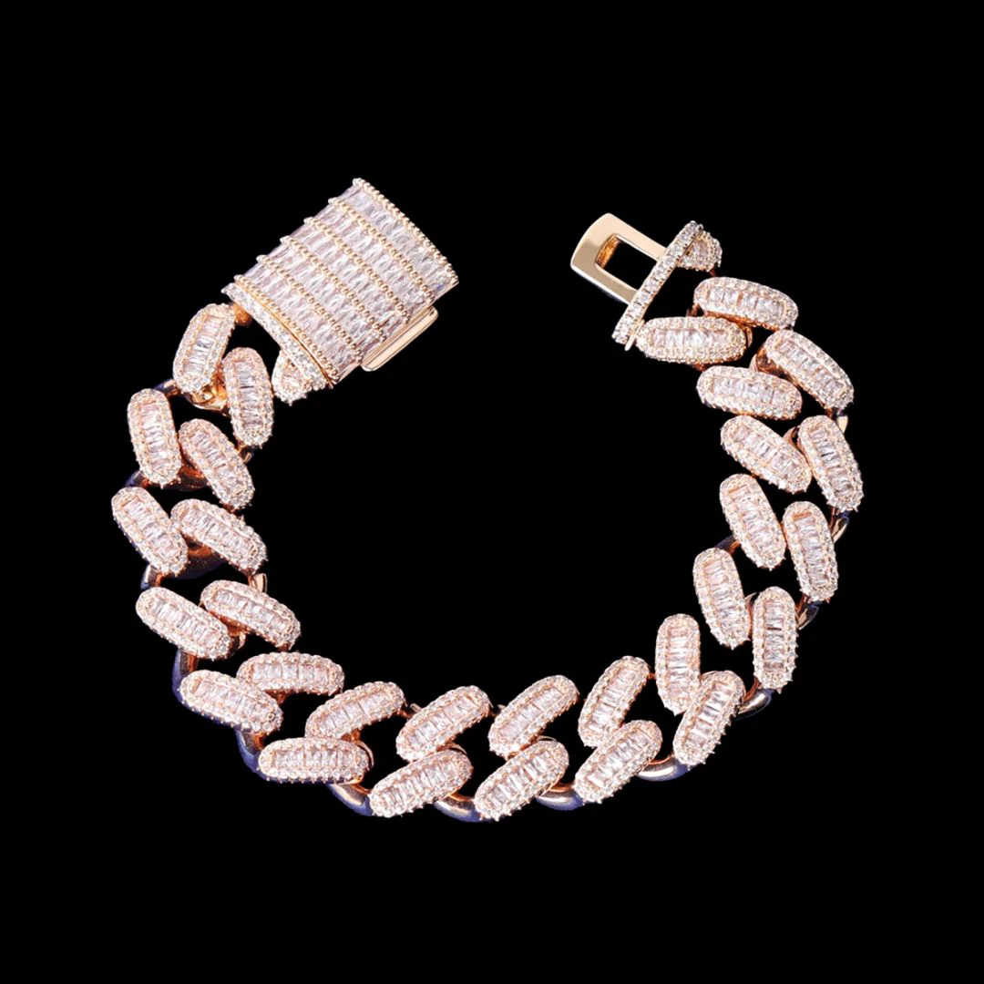 15MM Stones and Baguette Special Link Iced Out Diamond Bracelet - Image 3