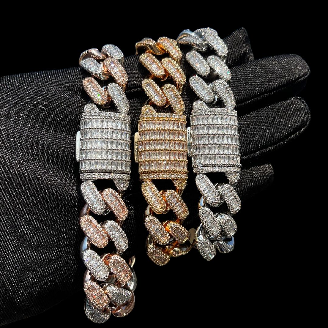 15MM Stones and Baguette Special Link Iced Out Diamond Bracelet - Image 4