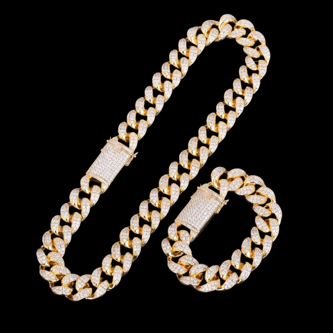15MM VVS Chunky Miami Cuban Iced Out Diamond Necklace Bracelet Set - Image 2