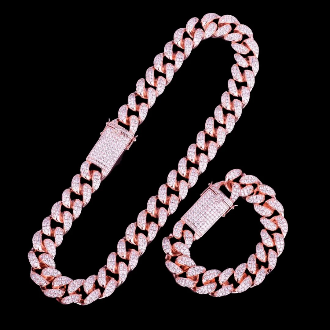 15MM VVS Chunky Miami Cuban Iced Out Diamond Necklace Bracelet Set - Image 3
