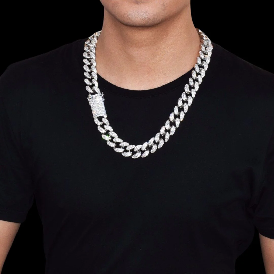 15MM VVS Chunky Miami Cuban Iced Out Diamond Necklace Bracelet Set - Image 4
