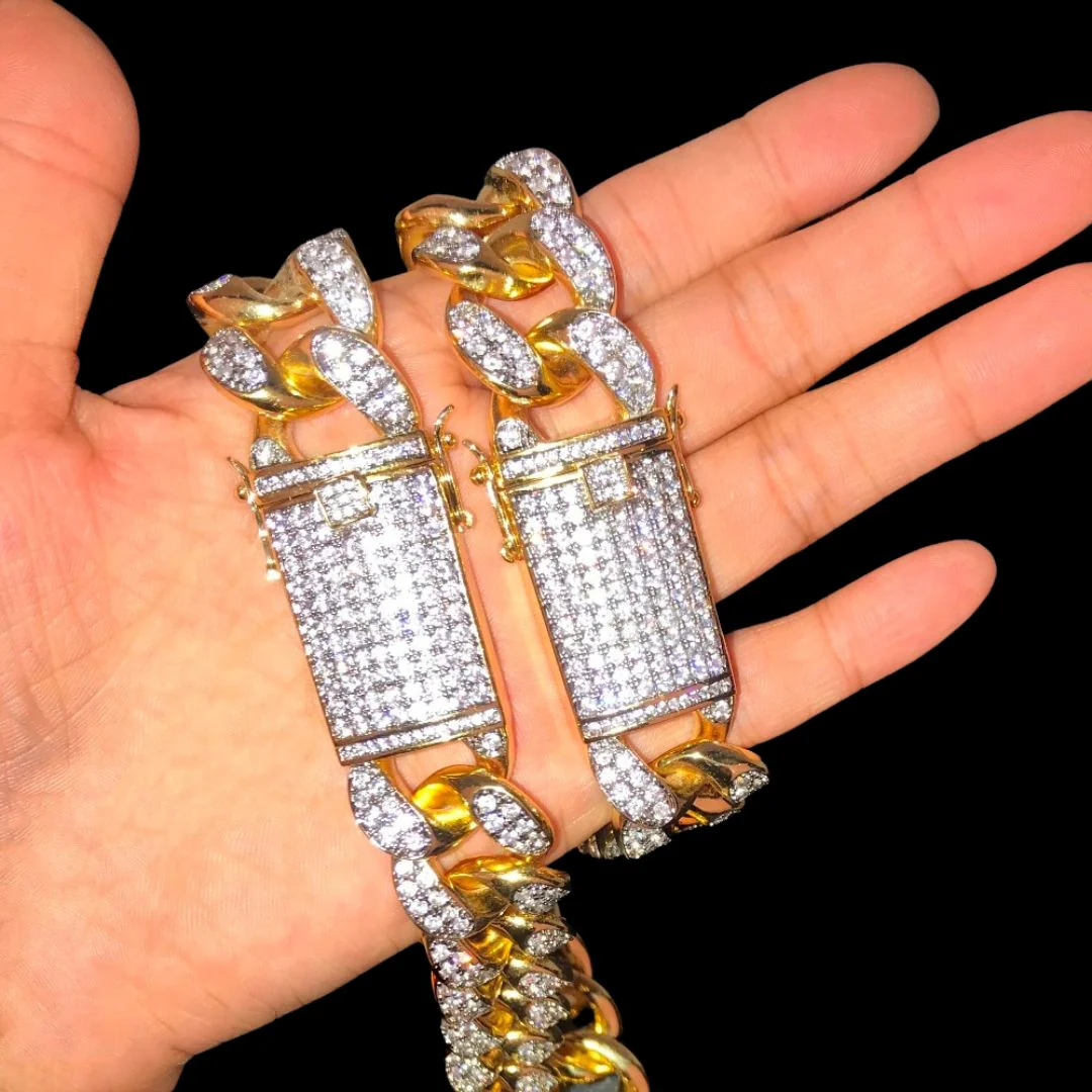 15MM VVS Chunky Miami Cuban Iced Out Diamond Necklace Bracelet Set - Image 9