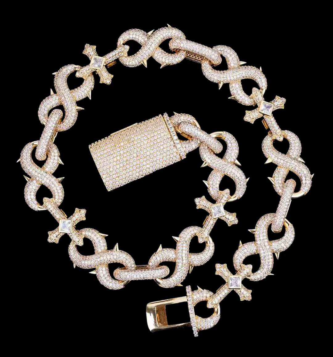 18MM Cross and Infinity Link Iced Out Diamond Necklace Bracelet Set - Image 2