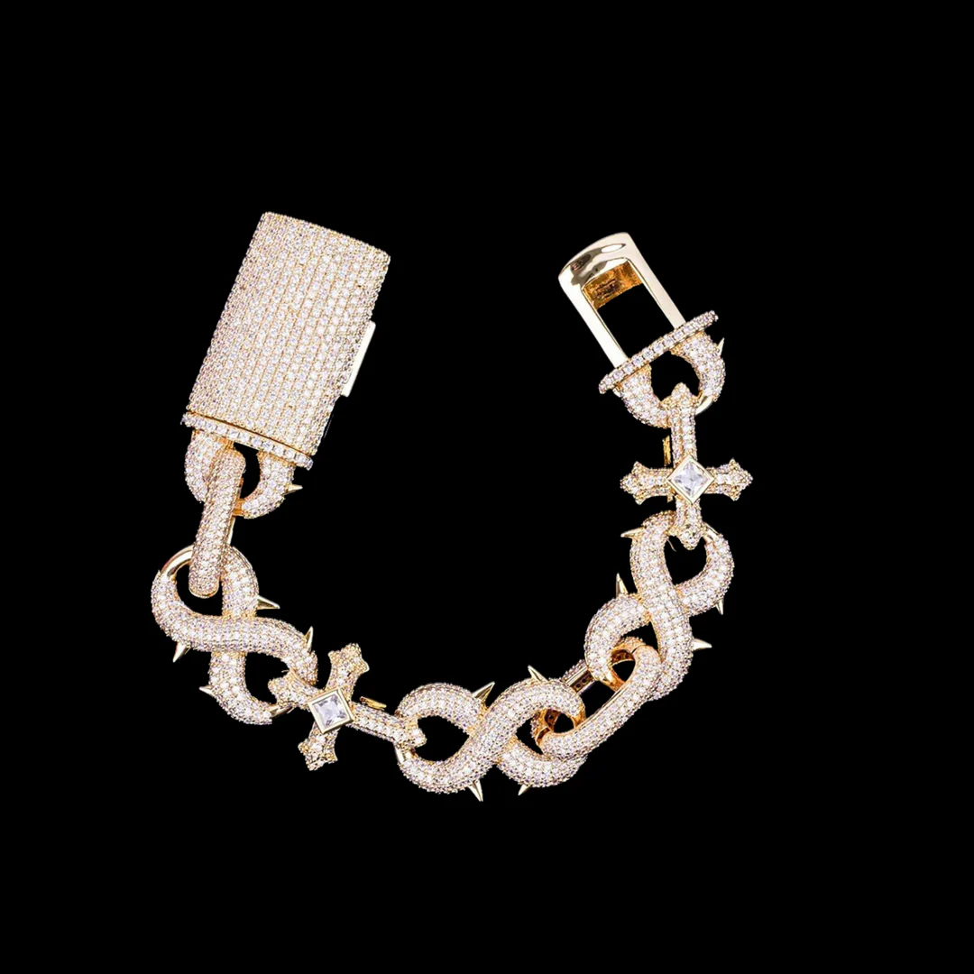 18MM Cross and Infinity Link Iced Out Diamond Necklace Bracelet Set - Image 3