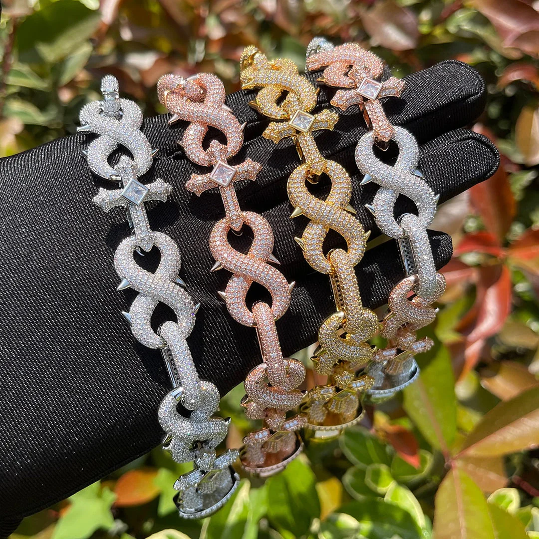 18MM Cross and Infinity Link Iced Out Diamond Necklace Bracelet Set - Image 4