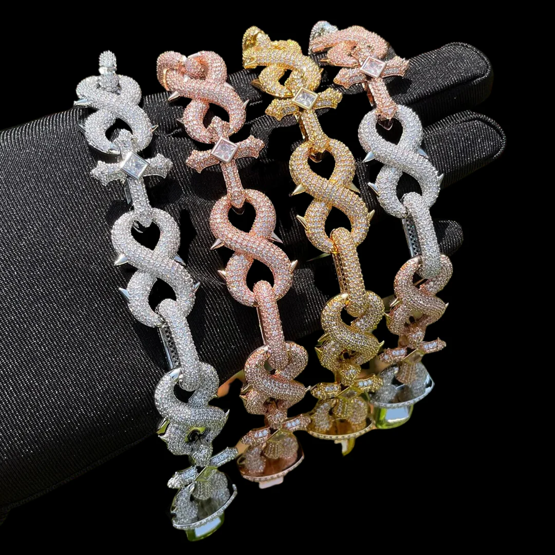 18MM Cross and Infinity Link Iced Out Diamond Necklace Bracelet Set - Image 6