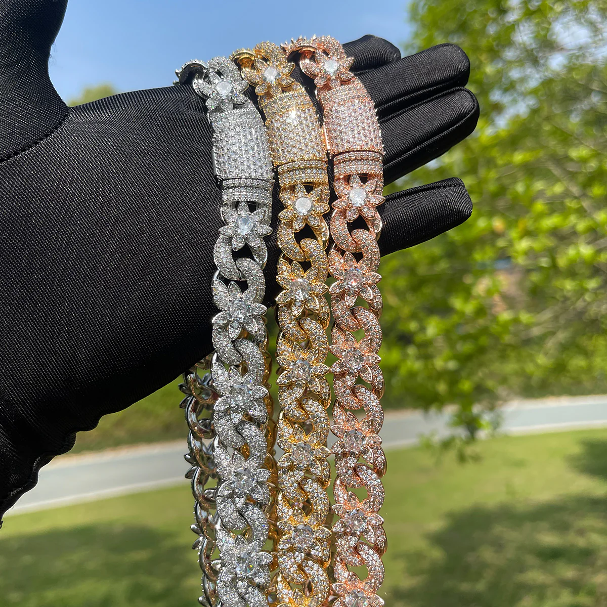 18MM Flower Cuban Iced Out Diamond Necklace Chain - Image 2