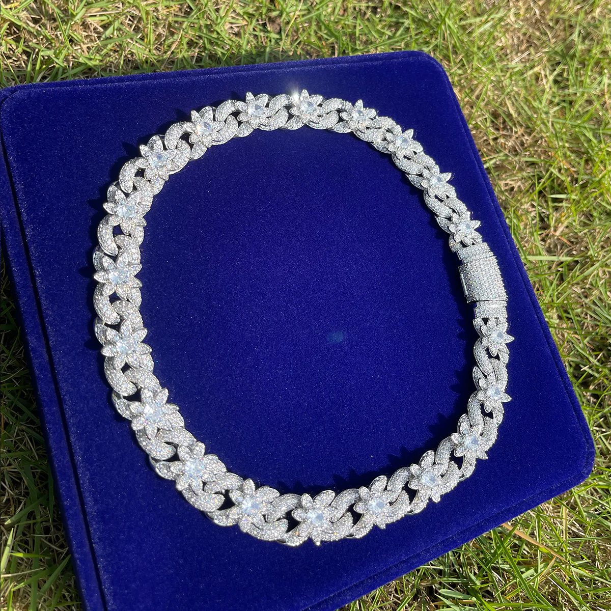 18MM Flower Cuban Iced Out Diamond Necklace Chain - Image 4
