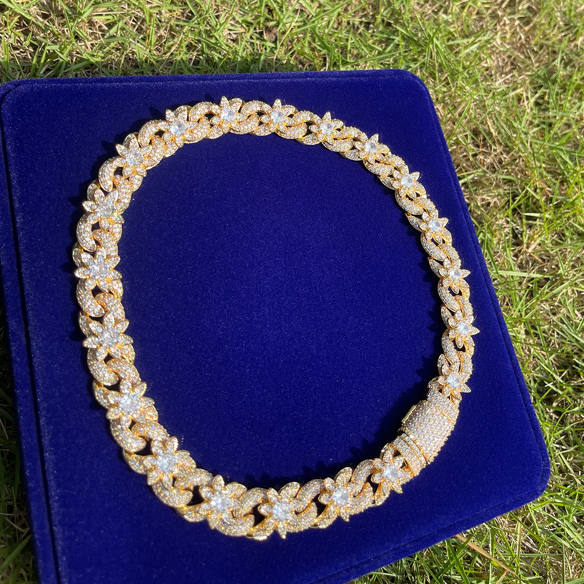18MM Flower Cuban Iced Out Diamond Necklace Chain - Image 5