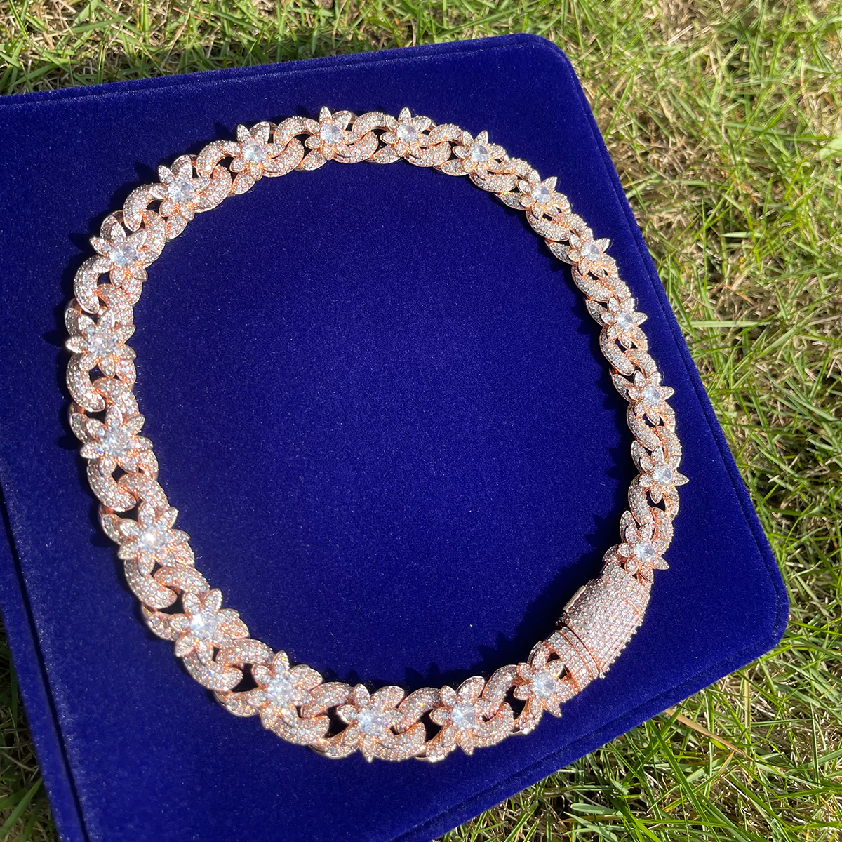 18MM Flower Cuban Iced Out Diamond Necklace Chain - Image 6