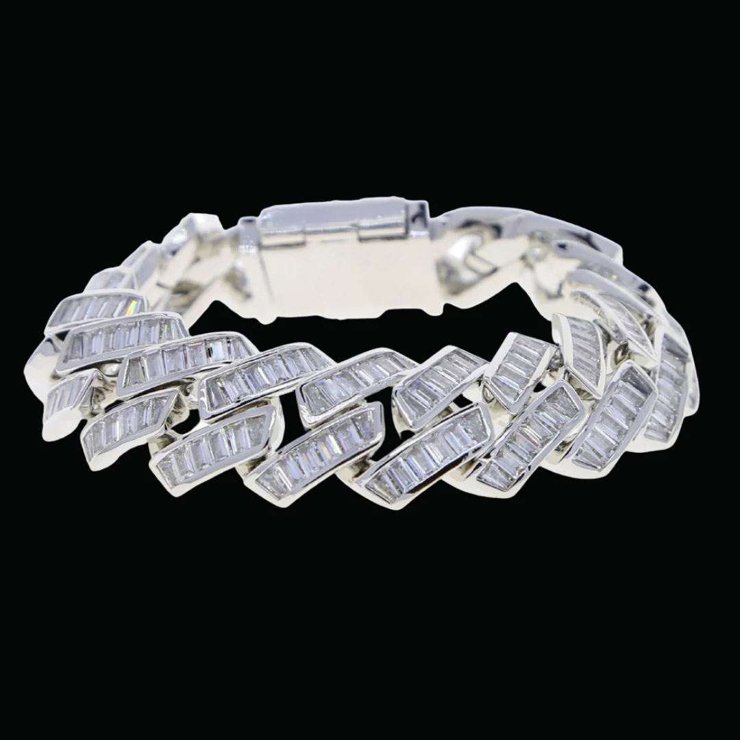 19MM Big Baguette Prong Cuban Iced Out Diamond Bracelet - Image 2