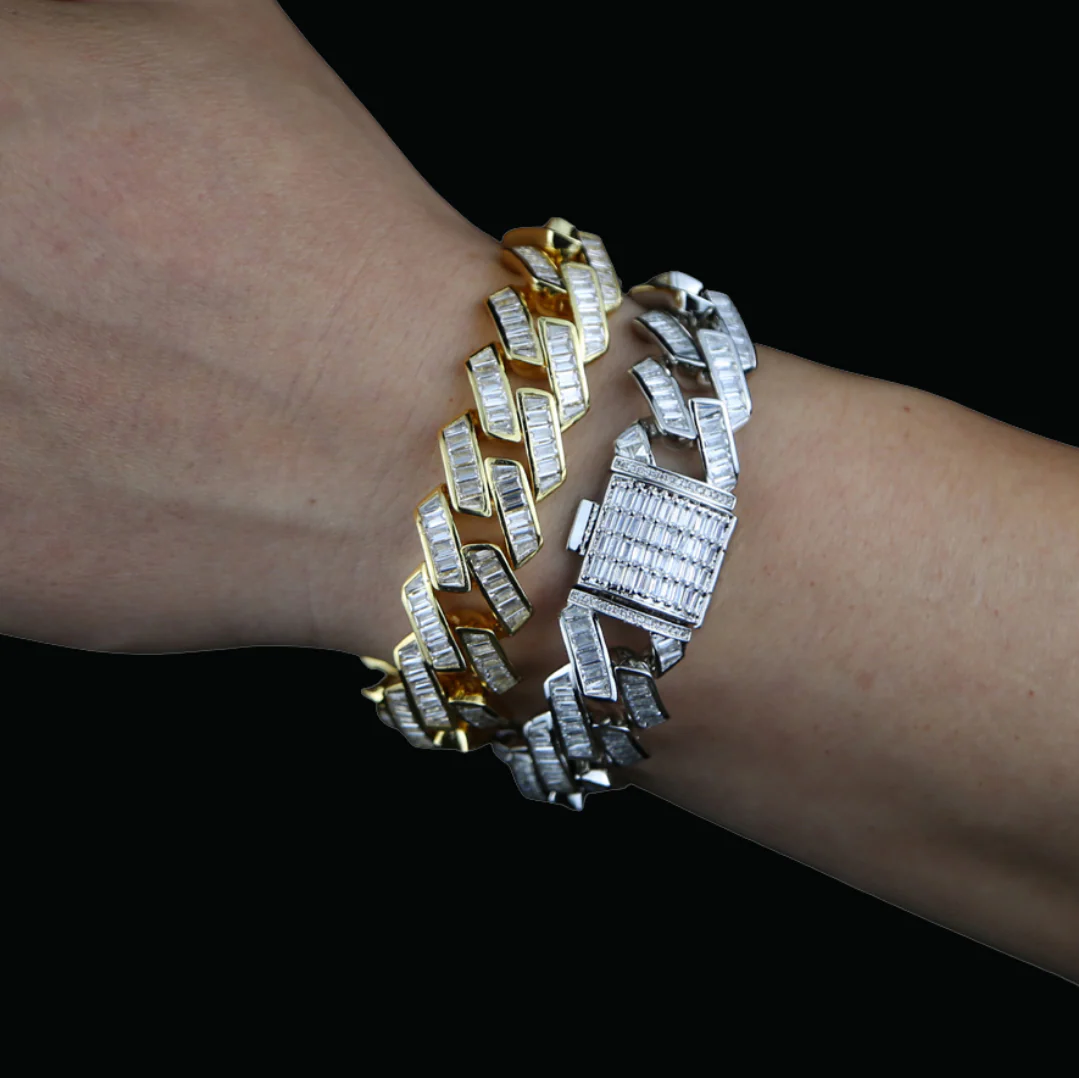 19MM Big Baguette Prong Cuban Iced Out Diamond Bracelet - Image 3