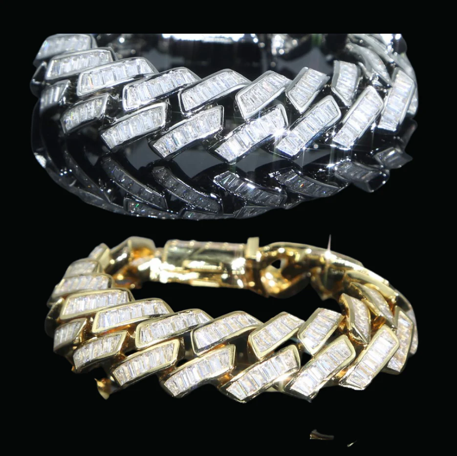 19MM Big Baguette Prong Cuban Iced Out Diamond Bracelet - Image 6