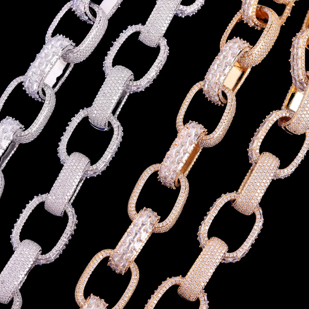 20MM Baguette and Stones Box Link Iced Out Diamond Necklace Chain - Image 2