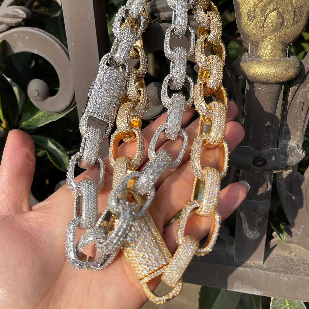 20MM Baguette and Stones Box Link Iced Out Diamond Necklace Chain - Image 3