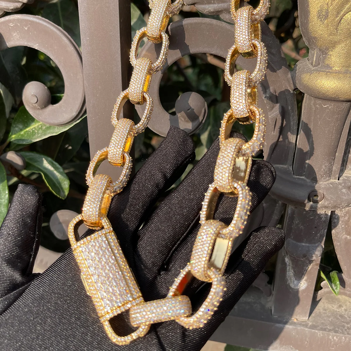 20MM Baguette and Stones Box Link Iced Out Diamond Necklace Chain - Image 5