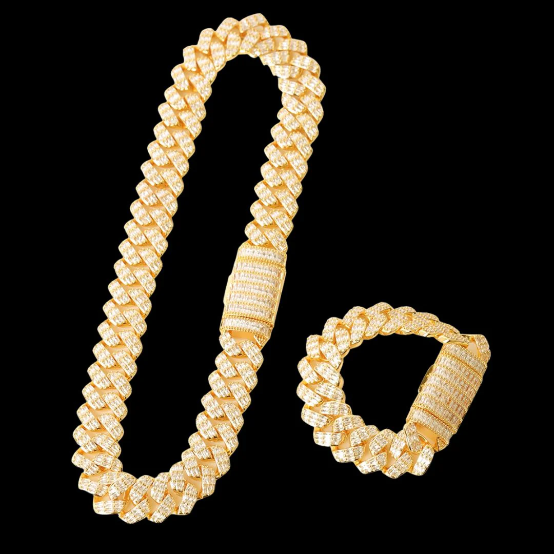 20MM Baguette Cut Diamond Clasp Iced Out Diamond Necklace Bracelet Set - Image 4