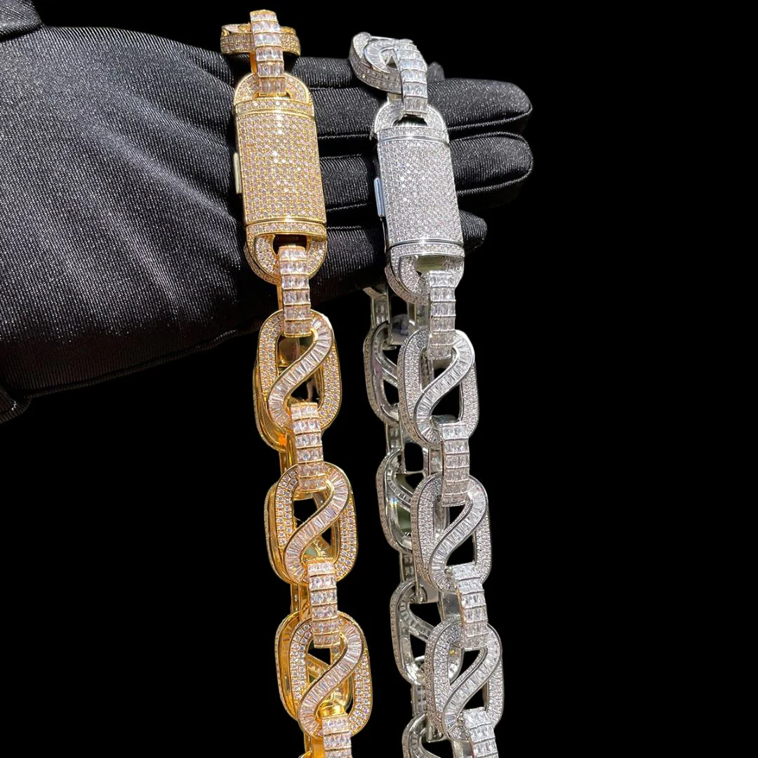20MM Baguette Infinity Link Cuban Iced Out Diamond Necklace Chain - Image 4