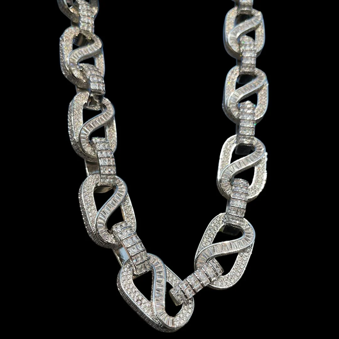 20MM Baguette Infinity Link Cuban Iced Out Diamond Necklace Chain - Image 5