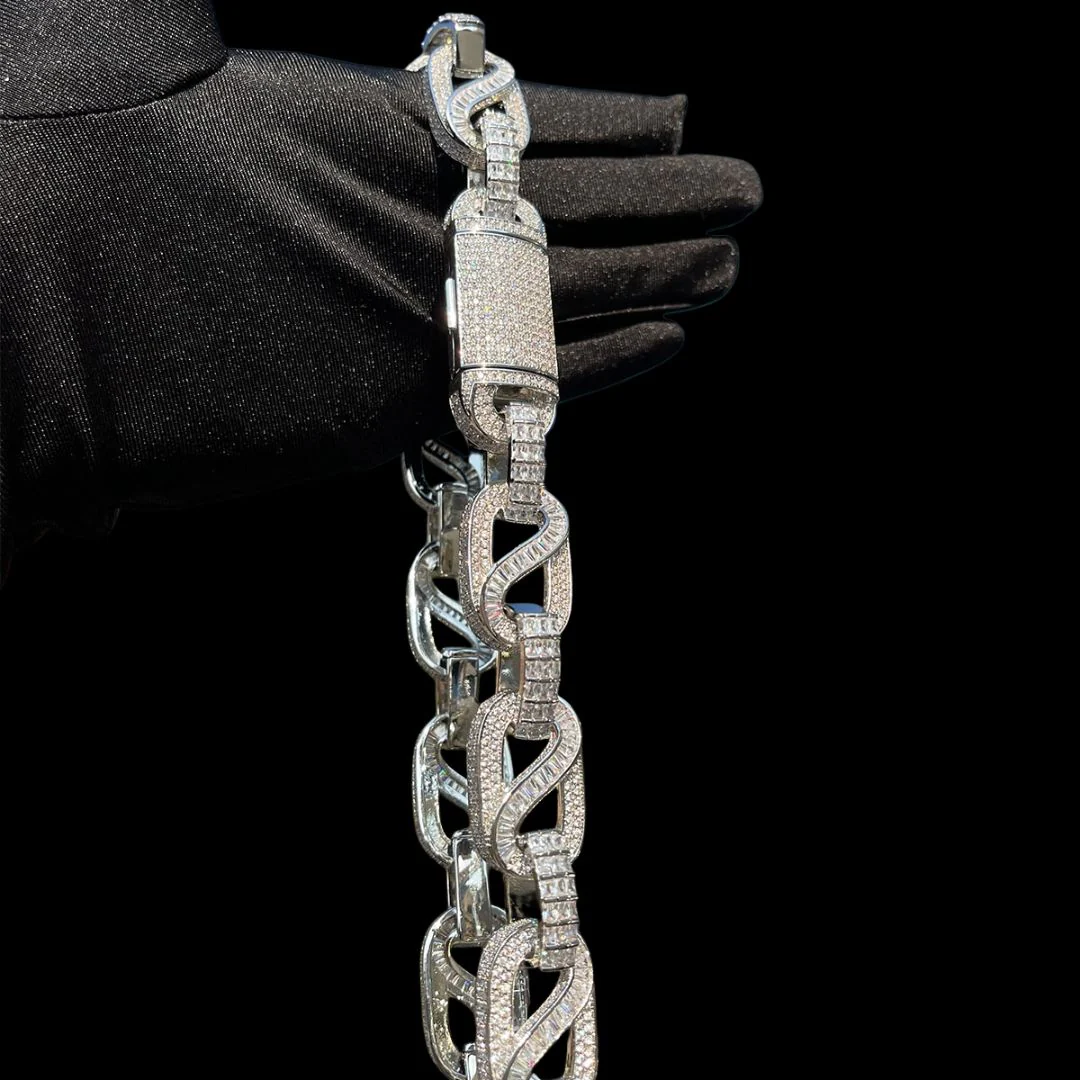 20MM Baguette Infinity Link Cuban Iced Out Diamond Necklace Chain - Image 6