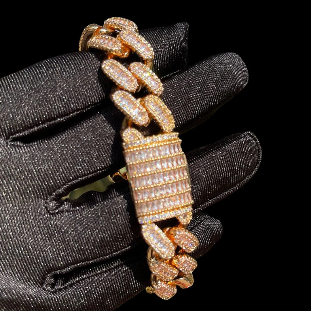 20MM Baguette Link Iced Out Diamond Necklace Bracelet Set - Image 12